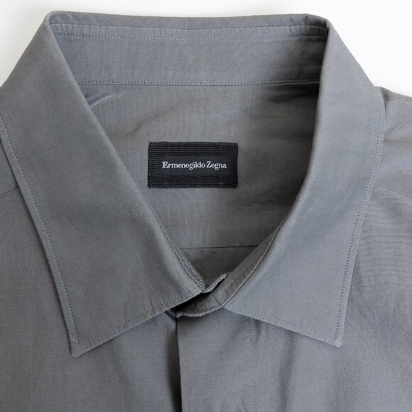 Ermenegildo Zegna Silk Cotton Hidden Placket Grey Shirt 41 / 16 - Picture 5 of 12